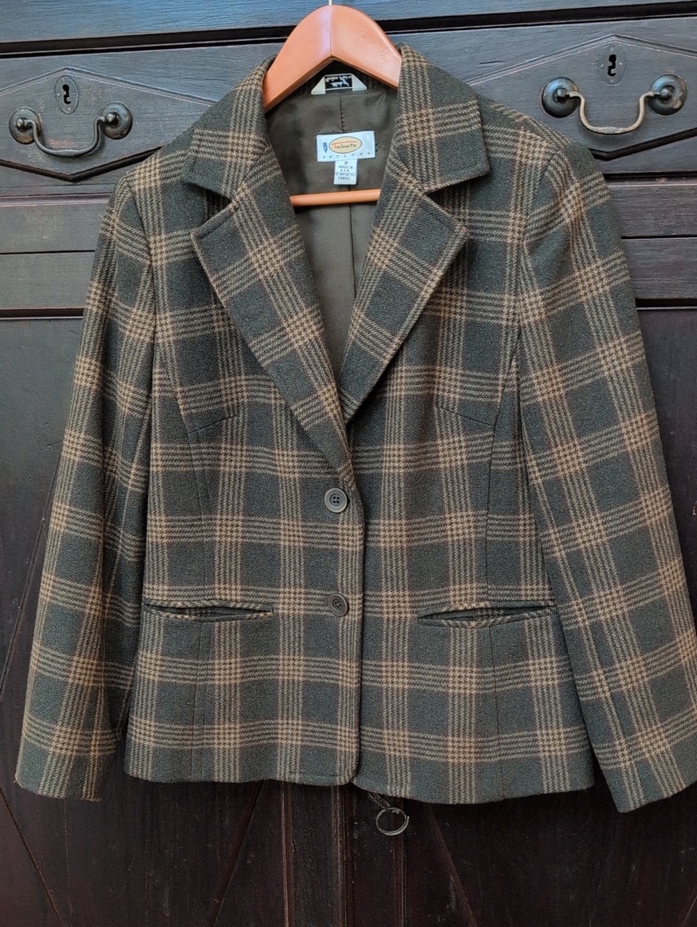 Vintage Talbots Green Plaid Wool Blazer 2-Button Jacket Size 8P